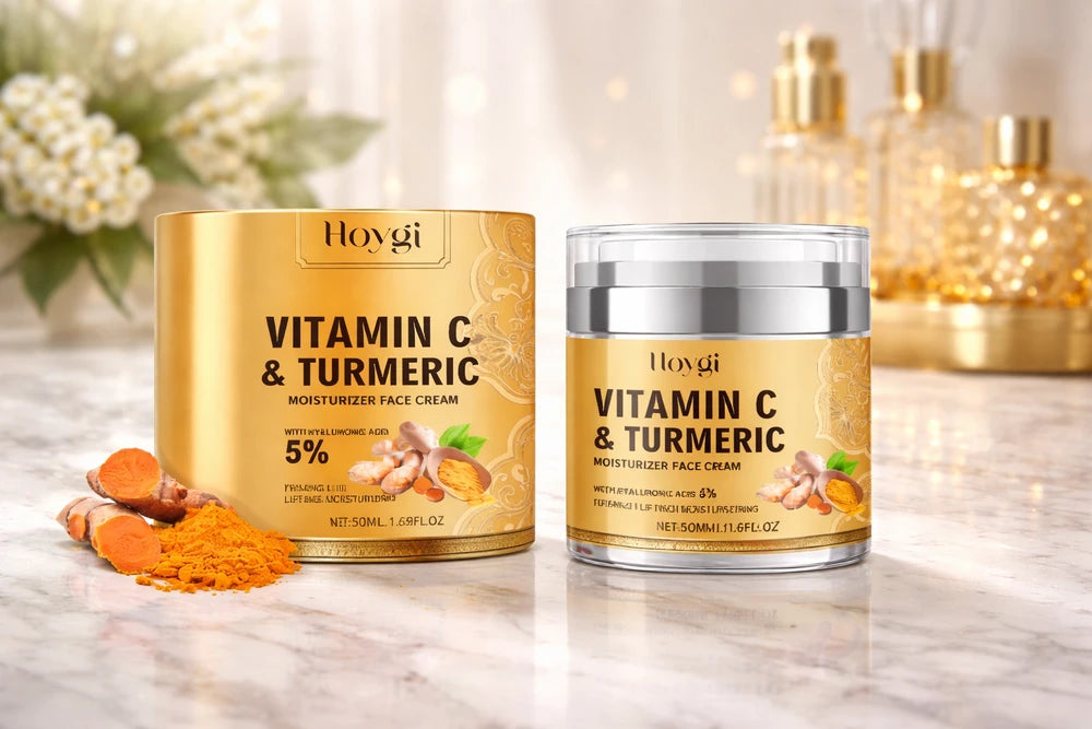 Crema Hidratante Facial con Vitamina C y Cúrcuma | Iluminadora, Antimanchas y Antiedad | Colágeno y Ácido Hialurónico | 50g
