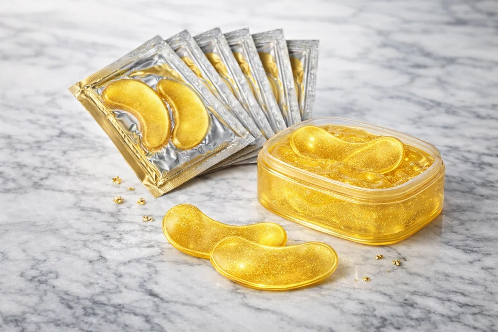 Parches de Ojos con Colágeno y Ácido Hialurónico | Reduce Ojeras y Bolsas en 30 Minutos | 10 Parches Hidrogel Gold