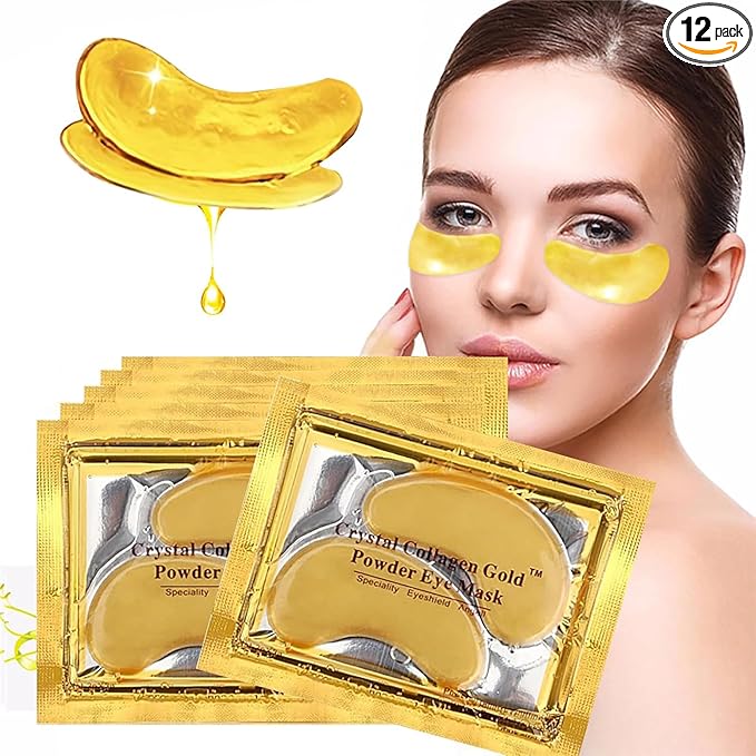 Parches de Ojos con Colágeno y Ácido Hialurónico | Reduce Ojeras y Bolsas en 30 Minutos | 10 Parches Hidrogel Gold